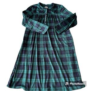 Aria Velour Nightgown Womens Large Blue Green Buffalo Plaid Check Plush Long